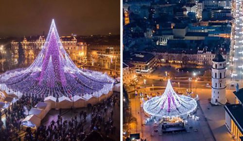 Na Placu Katedralnym w Wilnie stanęła choinka wykonana z ponad 70 tysięcy świątecznych lampek.