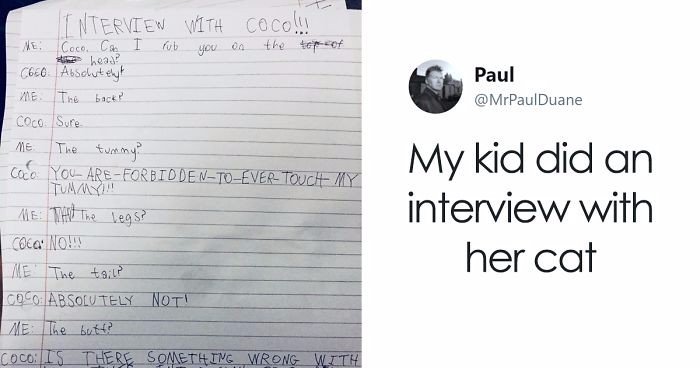 10-latka przeprowadziła wywiad ze swoim kotem. Postanowiono opatrzyć go serią ilustracji.