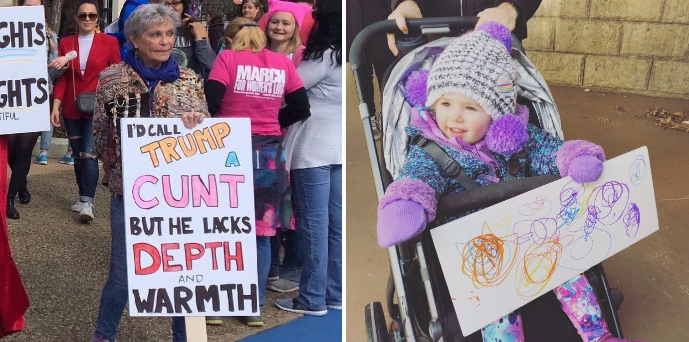 10 najbardziej efektownych znaków i transparentów tegorocznego marszu kobiet w Waszyngtonie.