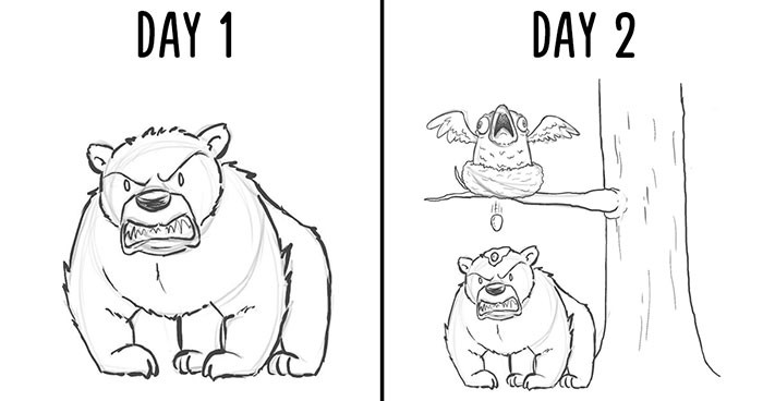Artysta codziennie przez 19 dni dodawał jedną postać do rysunku niedźwiedzia, a oto rezultat!