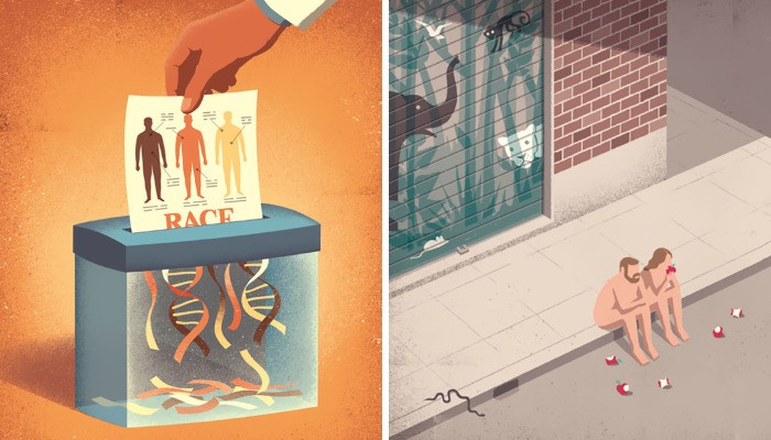 30 prowokujących ilustracji, które zmuszają do myślenia o współczesnym świecie.