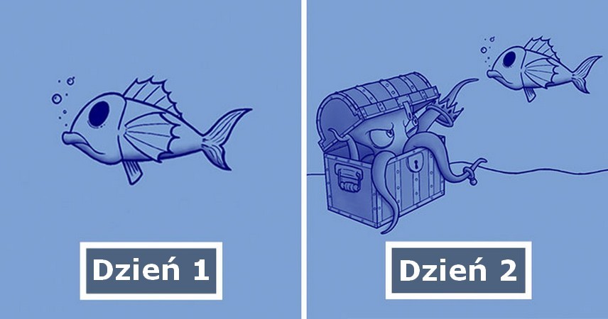 Kolejne 30-dniowe wyzwanie rysunkowe – artysta dodawał postacie do obrazku ryby!