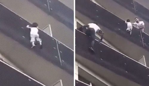 Afrykański imigrant wspiął się na 4 piętro gołymi rękami w mniej niż 30 sekund, aby uratować 4-latka zwisającego z balkonu!