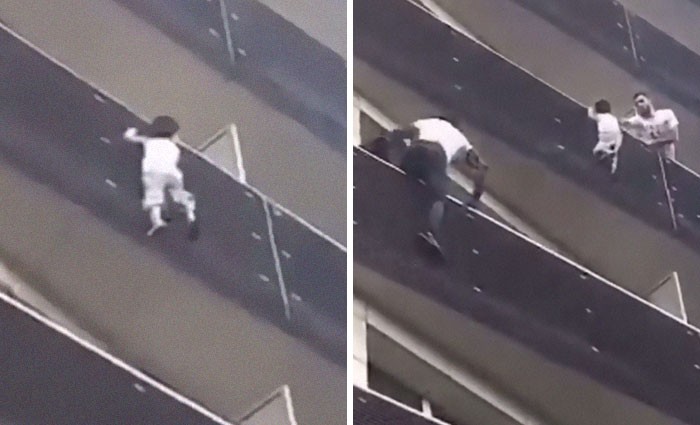 Afrykański imigrant wspiął się na 4 piętro gołymi rękami w mniej niż 30 sekund, aby uratować 4-latka zwisającego z balkonu!