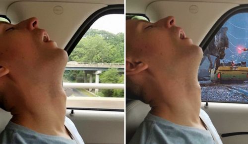 Chłopak zasnął podczas podróży, a jego dziewczyna poprosiła internet o przerobienie zdjęć!