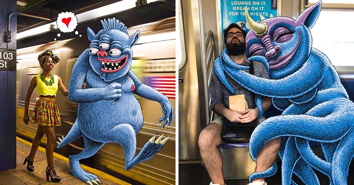 Artysta rysuje potwory obok ludzi w nowojorskim metrze i są one zaskakująco realistyczne!