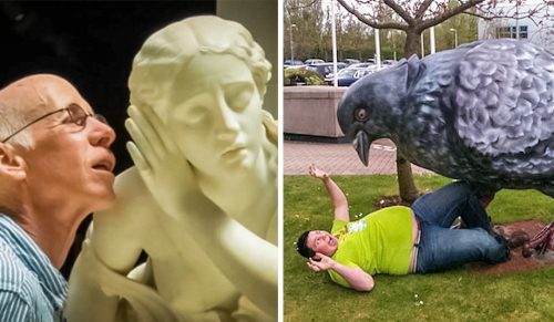 18 zabawne przypadki, gdy ludzie kreatywnie pozowali z posągami!
