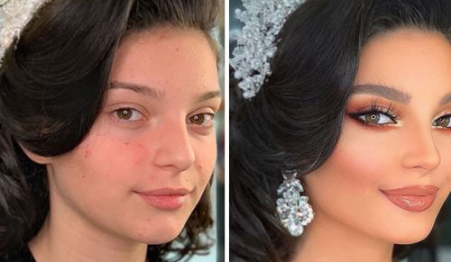 11 niezwykłych zdjęć panien młodych „przed i po” wykonaniu ślubnego makijażu!