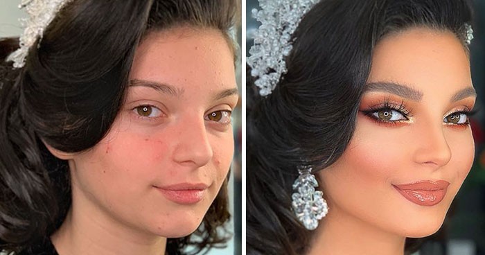 11 niezwykłych zdjęć panien młodych „przed i po” wykonaniu ślubnego makijażu!