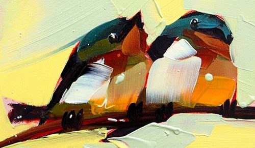 Ta artystka używa dużych pędzli do tworzenia skomplikowanych olejnych obrazów ptaków!