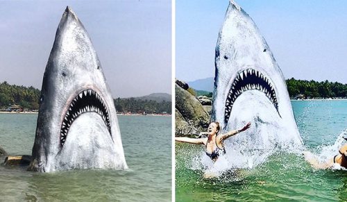 Artysta graffiti zamienia kamień na plaży w wielkiego rekina, a ludzie wysyłają mu najlepsze zdjęcia!