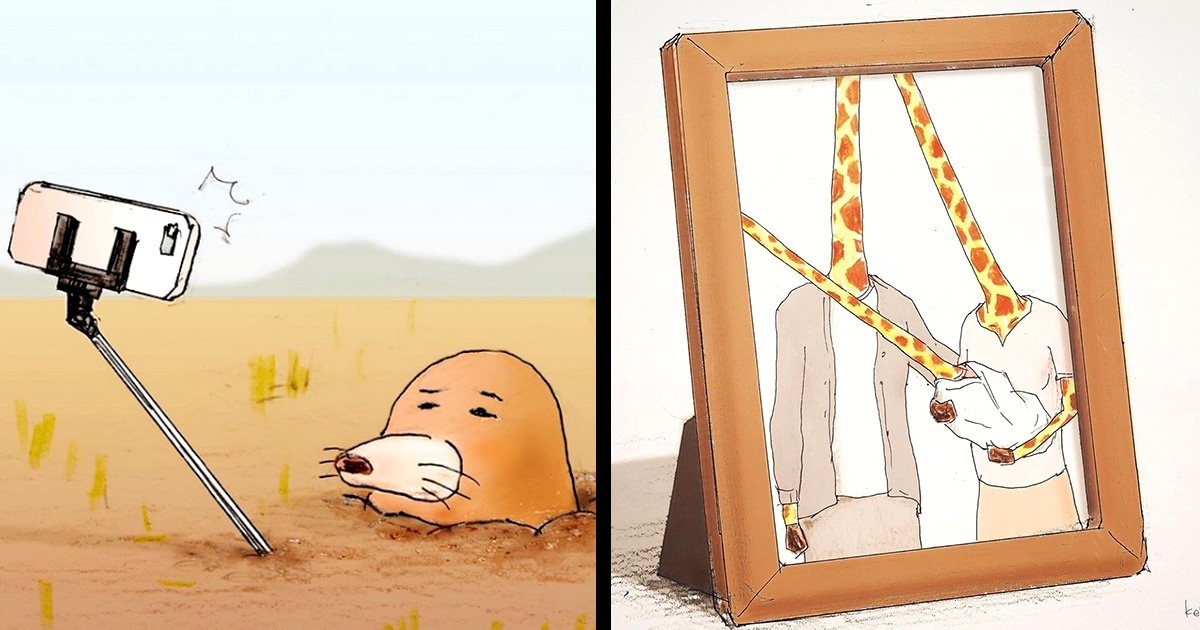 Japoński artysta rysuje dowcipne obrazki, które ujawniają poważną stronę świata!