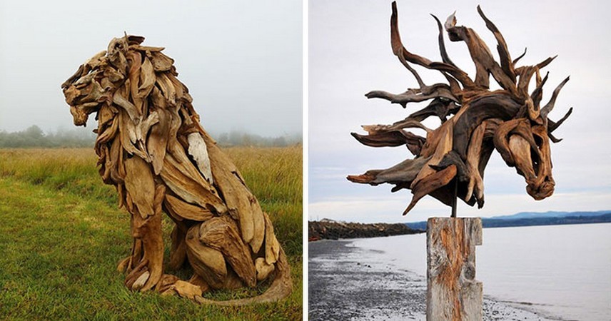 30 niesamowite rzeźby z drewna wykonane z kawałków znalezionych na plażach!