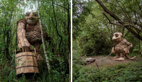 Artysta tworzy gigantów z drewna i ukrywa na pustkowiu w belgijskim lesie!