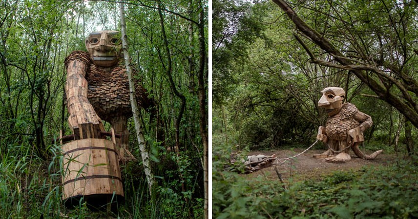 Artysta tworzy gigantów z drewna i ukrywa na pustkowiu w belgijskim lesie!