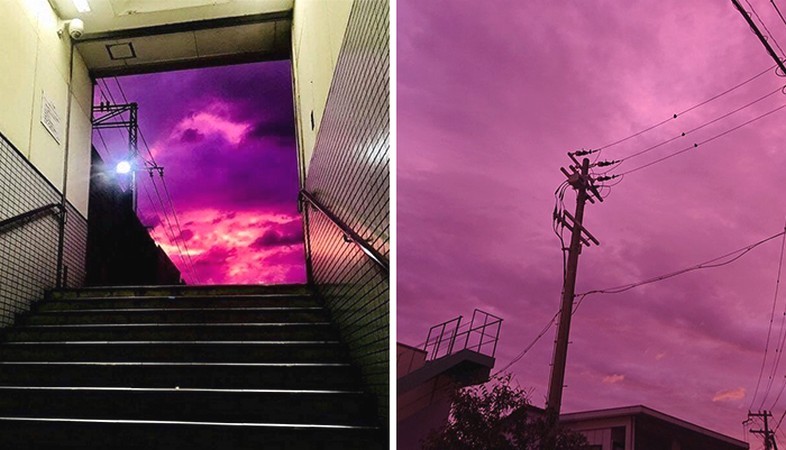 Ludzie w Japonii podziwiali niesamowicie fioletowe niebo, które było oznaką tajfunu!