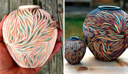 Artysta-ceramik poprzez rzeźbienie odsłania nieoczekiwane warstwy kolorów!