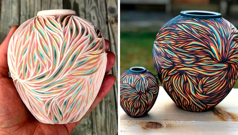Artysta-ceramik poprzez rzeźbienie odsłania nieoczekiwane warstwy kolorów!