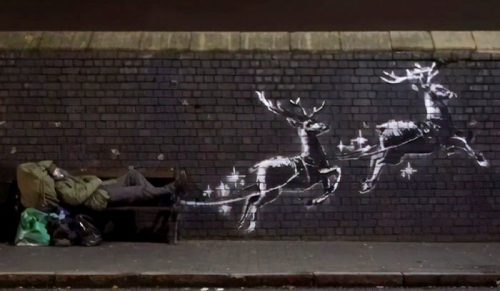 Banksy stworzył świąteczną grafikę, która zwraca uwagę na problem bezdomności w Anglii!