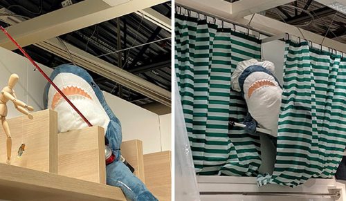 22 przypadki, gdy klienci IKEA zauważyli w sklepach pluszowego rekina „robiącego ludzkie rzeczy”!
