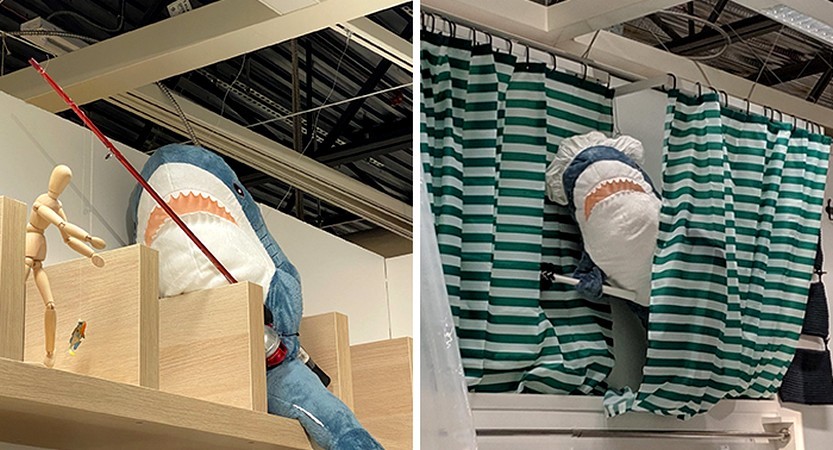22 przypadki, gdy klienci IKEA zauważyli w sklepach pluszowego rekina „robiącego ludzkie rzeczy”!