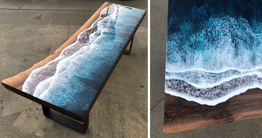 Ci artyści stworzyli hipnotyzujące stoły, które wyglądają, jakby były zmywane przez falę oceanu!