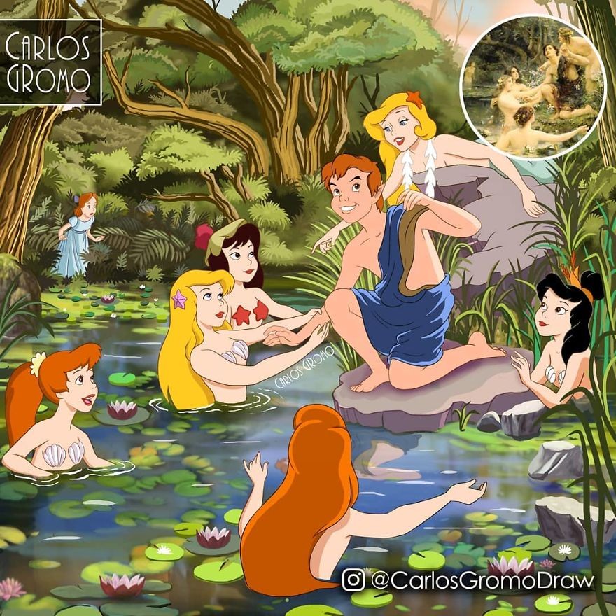 Artysta tworzy na nowo 20 słynnych obrazów z postaciami Disneya!