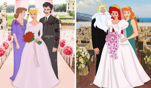 Artystka wyobraziła sobie rodziców księżniczek Disneya na ślubie swoich córek!
