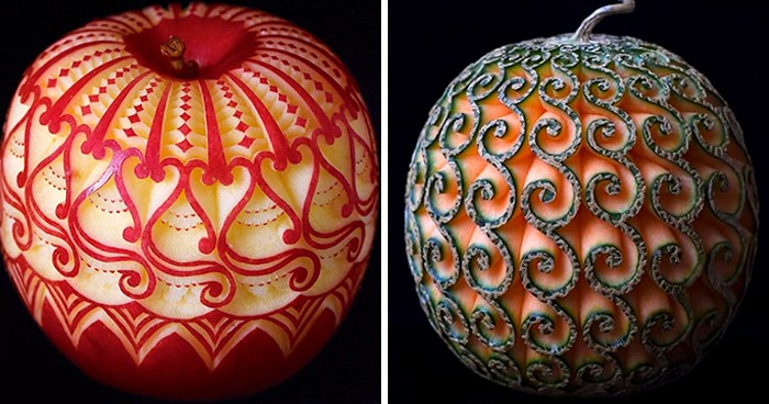 Artystka tworzy piękne wzory na owocach i warzywach, ręcznie rzeźbiąc skomplikowane projekty!
