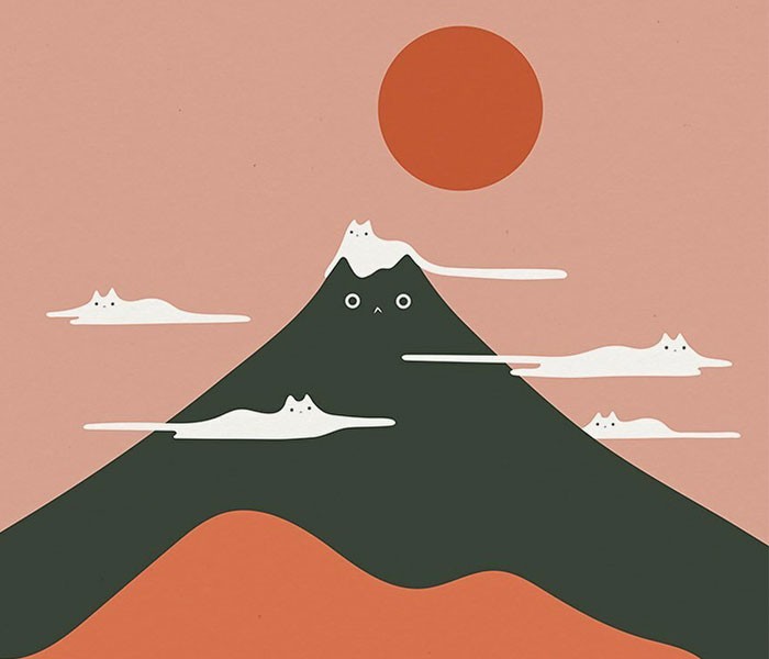 30 minimalistycznych ilustracji, na których koty wtapiają się w krajobrazy!