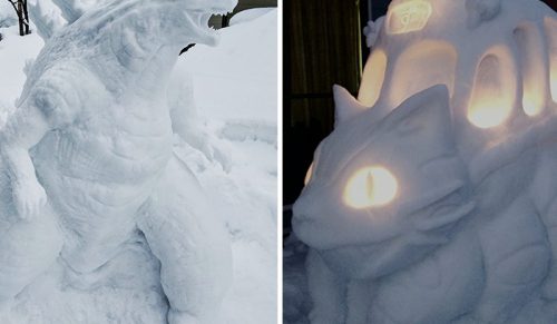 Ten japoński artysta tworzy niezwykle szczegółowe rzeźby ze śniegu!