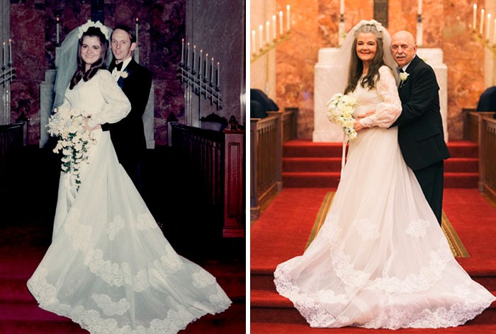 Kiedyś i dziś: para odtwarza 12 zdjęć ślubnych po 50 latach małżeństwa!