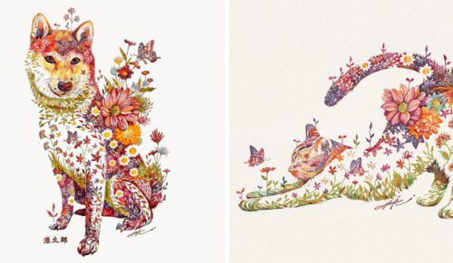 Japoński artysta przedstawia zwierzęta za pomocą akwarelowych kompozycji kwiatowych!