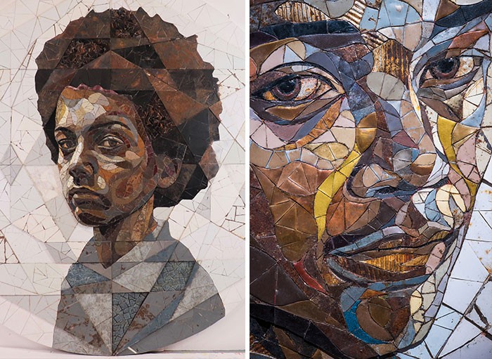Brytyjski artysta tworzy mozaikowe portrety ludzi z metalowych skrawków znalezionych na złomowiskach!