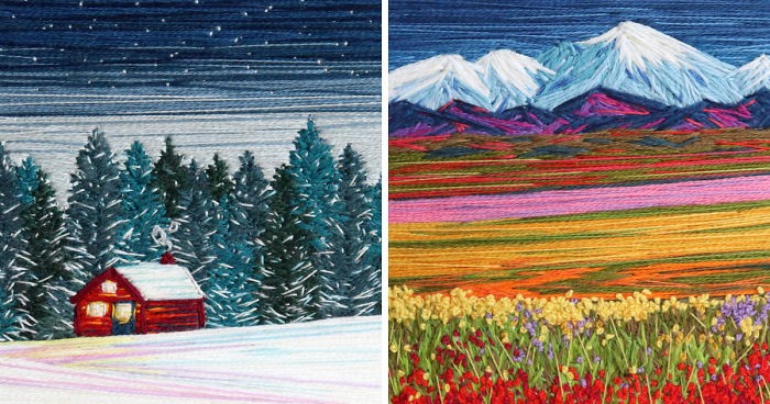 35 kolorowych krajobrazów stworzonych za pomocą igły i nici!