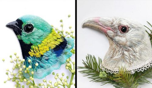 30 niesamowicie szczegółowych haftowanych broszek z ptakami, autorstwa Pauliny Bartnik!