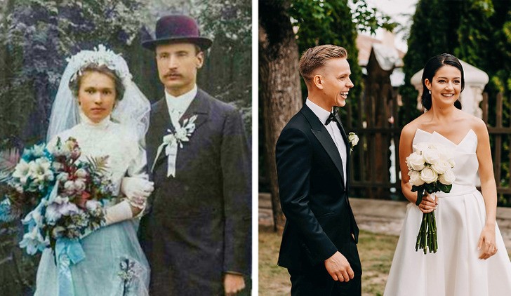 14 porównań zdjęć nowożeńców z całego świata 100 lat temu i teraz!