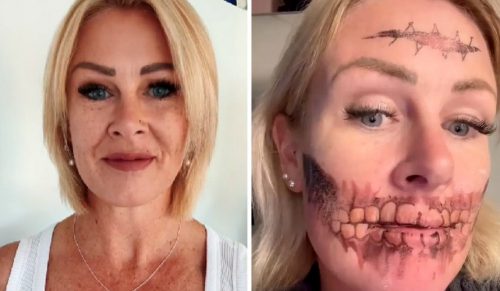 Kobieta przerażona „tymczasowym” tatuażem na twarz, którego po Halloween nie mogła zmyć!