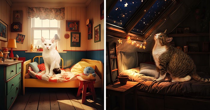 Fotografka stworzyła w Photoshopie 16 portretów kotów do adopcji żyjących w swoich wymarzonych domach!