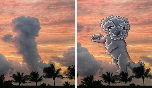 Ten artysta tworzy zabawne ilustracje na zdjęciach chmur!