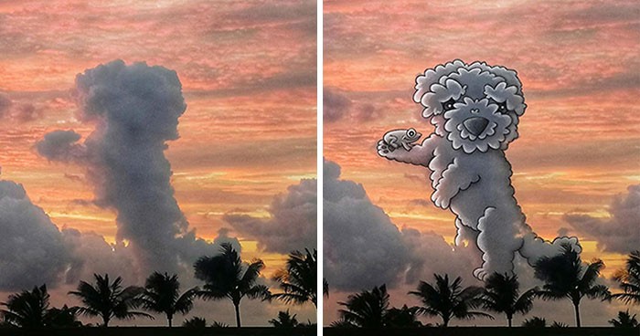 Ten artysta tworzy zabawne ilustracje na zdjęciach chmur!