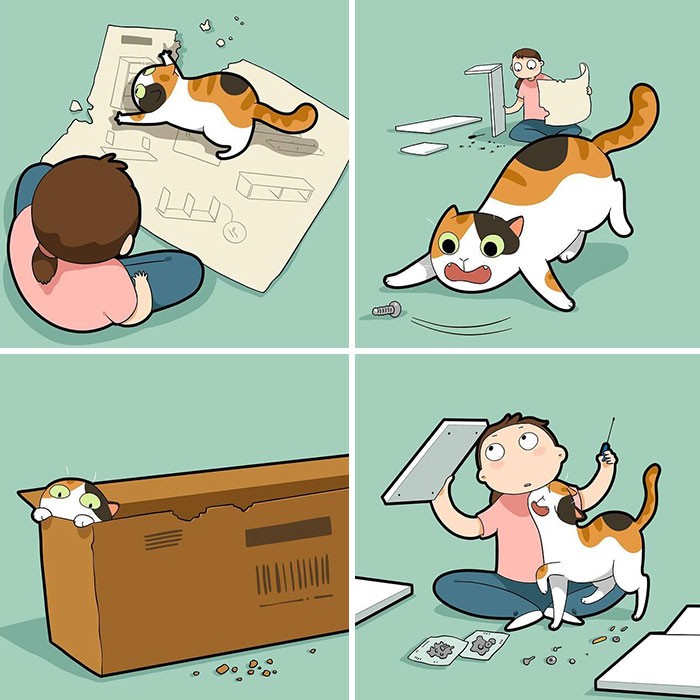 Artysta tworzy śmieszne komiksy, w których oddaje istotę życia z kotem!