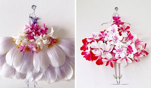 Artysta łączy modę ze sztuką, tworząc piękne suknie przy użyciu akwareli i kwiatów!