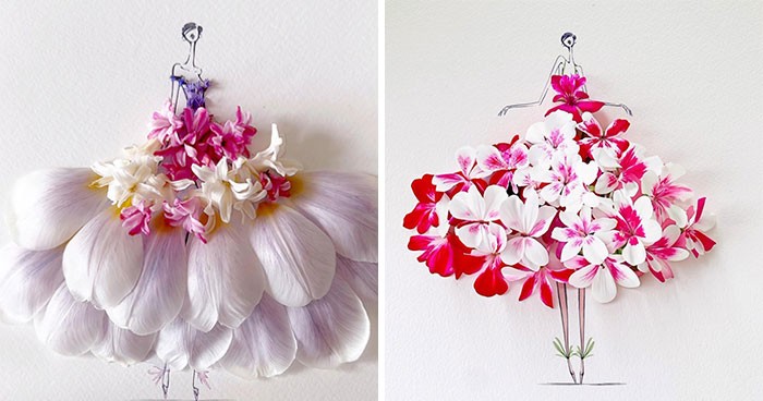 Artysta łączy modę ze sztuką, tworząc piękne suknie przy użyciu akwareli i kwiatów!