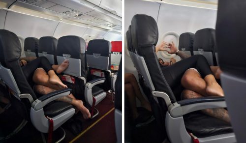 Pasażer jest zaskoczony, gdy para czuje się zbyt przytulnie podczas lotu!