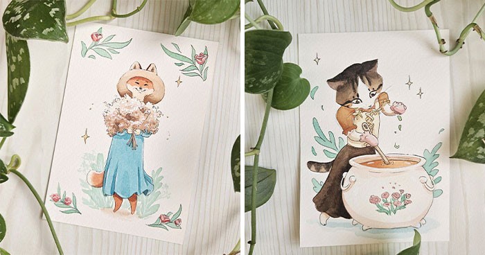 Artystka połączyła Cottagecore i Beatrix Potter, aby stworzyć 16 ilustracji akwarelowych!