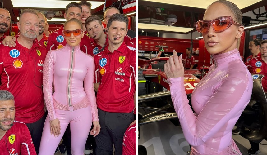 J.Lo pozuje w obcisłym różowym stroju Barbie w garażu Ferrari, a fani dostrzegają niezręczny szczegół!