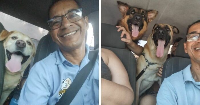 30 selfie, które ten mężczyzna zrobił z pasażerami swojej firmy „Pet Taxi”!