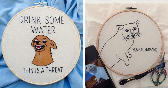 Para ręcznie haftuje zwierzęta, łącząc urocze i odważne klimaty, oto 20 ich najlepszych dzieł!