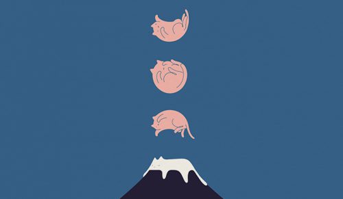 25 minimalistycznych ilustracji, w których koty wtapiają się w krajobrazy i inne sceny